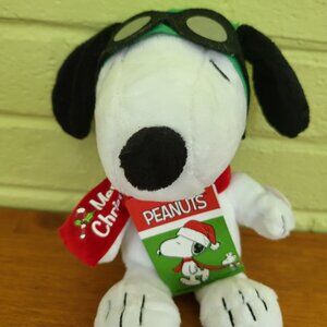Peanuts Snoopy Pilot Doll Toy Music 8'' Plays Theme Song Merry Christmas NEW T7